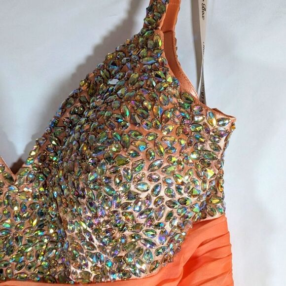 Star Box Sleeveless Formal Dress, Crystal Top & A Light Tangerine Color Size XXL - Picture 5 of 13